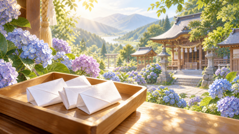 二所山田神社と女子道社の歴史｜おみくじ製造の由来と鹿野への参拝ガイドを題材にしたイメージイラスト（実景の再現ではありません）