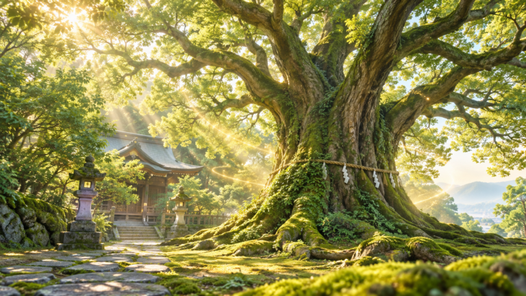 等乃伎神社の巨樹伝説とご利益｜富木駅から訪ねる参拝ガイドを題材にしたイメージイラスト（実景の再現ではありません）